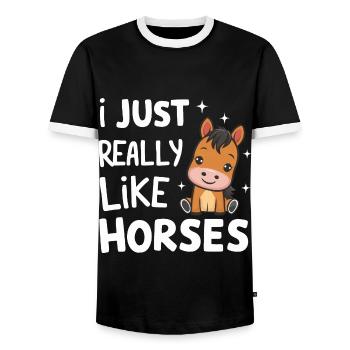 Horse Horse Riding Horse Riding Jumping - Men's Ringer Shirt - black/white - Front - AI Model Female 172 light (172cm) & AI Model Male 178 light (178cm)