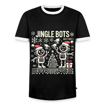 Jingle Bots - Christmas Robots with Binary Code - Men's Ringer Shirt - black/white - Front - AI Model Female 172 light (172cm) & AI Model Male 178 light (178cm)
