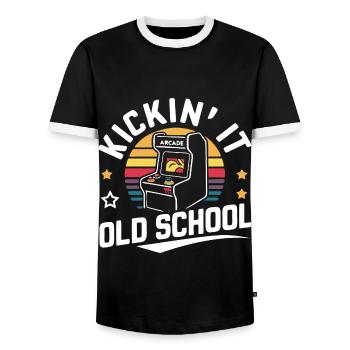 Arcade Arcade Slot Machine Gamer Gaming - Men's Ringer Shirt - black/white - Front - AI Model Female 172 light (172cm) & AI Model Male 178 light (178cm)