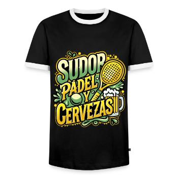 Sweat PADEL & Beers - Men's Ringer Shirt - black/white - Front - AI Model Female 172 light (172cm) & AI Model Male 178 light (178cm)