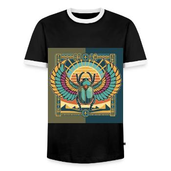 KHEPRI Gott der aufgehenden Sonne - Männer Kontrast-T-Shirt - Schwarz/Weiß - Vorne - AI Model Female 172 light (172cm) & AI Model Male 178 light (178cm)