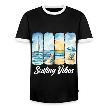 Découvrez l’atmosphère de la navigation en bord de mer - T-shirt contrasté Homme - noir/blanc - Devant - AI Model Female 172 light (172cm) & AI Model Male 178 light (178cm)