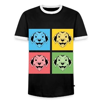 Hundefreund Hund Haustier Geschenk Pop Art Puggle - Männer Kontrast-T-Shirt - Schwarz/Weiß - Vorne - AI Model Female 172 light (172cm) & AI Model Male 178 light (178cm)