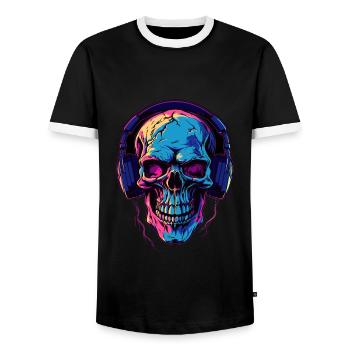 Colorful abstract skull with headphones - Men's Ringer Shirt - black/white - Front - AI Model Female 172 light (172cm) & AI Model Male 178 light (178cm)