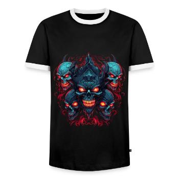 Abstract Devil Satan Skeleton Demons - Men's Ringer Shirt - black/white - Front - AI Model Female 172 light (172cm) & AI Model Male 178 light (178cm)