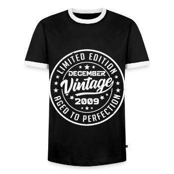 Décembre 2009 Cadeau Vintage Rétro Décembre 2009 - T-shirt contrasté Homme - noir/blanc - Devant - AI Model Female 172 light (172cm) & AI Model Male 178 light (178cm)