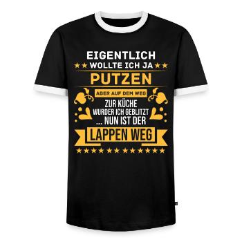 Putzmuffel Hausfrau Putzfrau Reinigungskraft - Männer Kontrast-T-Shirt - Schwarz/Weiß - Vorne - AI Model Female 172 light (172cm) & AI Model Male 178 light (178cm)