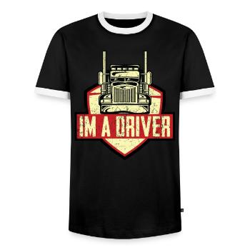Camion père chauffeur de camion camion de transport - T-shirt contrasté Homme - noir/blanc - Devant - AI Model Female 172 light (172cm) & AI Model Male 178 light (178cm)