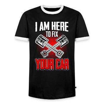Garage de voiture tournevis mécanicien automobile tuning amateur - T-shirt contrasté Homme - noir/blanc - Devant - AI Model Female 172 light (172cm) & AI Model Male 178 light (178cm)