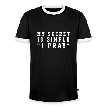 My Secret Is Simple I Pray - Christian Quotes - Men's Ringer Shirt - black/white - Front - AI Model Female 172 light (172cm) & AI Model Male 178 light (178cm)