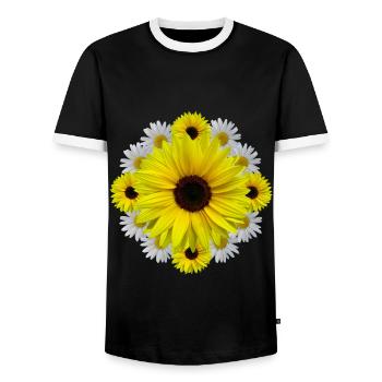 Tournesol, Marguerites, Fleurs, Floral - T-shirt contrasté Homme - noir/blanc - Devant - AI Model Female 172 light (172cm) & AI Model Male 178 light (178cm)
