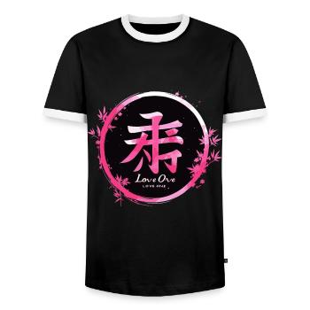 Zen Kanji Love One mit Bambus verziert - Rosa und Schwarz - Männer Kontrast-T-Shirt - Schwarz/Weiß - Vorne - AI Model Female 172 light (172cm) & AI Model Male 178 light (178cm)