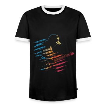E-Gitarre Gitarre Gitarrist Silhouette Vintage - Männer Kontrast-T-Shirt - Schwarz/Weiß - Vorne - AI Model Female 172 light (172cm) & AI Model Male 178 light (178cm)