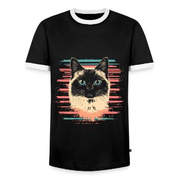 Birma Katze Vintage - Männer Kontrast-T-Shirt - Schwarz/Weiß - Vorne - AI Model Female 172 light (172cm) & AI Model Male 178 light (178cm)