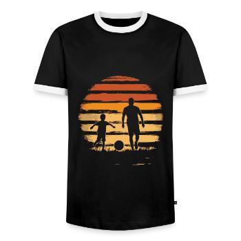 Vater und Sohn Fußball vintage - Männer Kontrast-T-Shirt - Schwarz/Weiß - Vorne - AI Model Female 172 light (172cm) & AI Model Male 178 light (178cm)