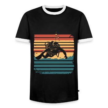 Scuba Diving Diving Diver Vintage - Men's Ringer Shirt - black/white - Front - AI Model Female 172 light (172cm) & AI Model Male 178 light (178cm)