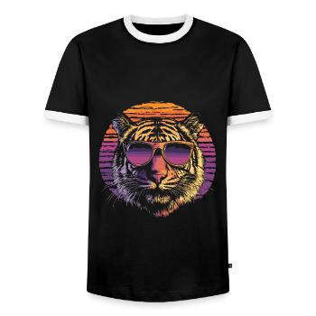 Tiger mit Sonnenbrille vintage Sonnenuntergang - Männer Kontrast-T-Shirt - Schwarz/Weiß - Vorne - AI Model Female 172 light (172cm) & AI Model Male 178 light (178cm)