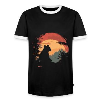 Seated panda silhouette vintage sunset - Men's Ringer Shirt - black/white - Front - AI Model Female 172 light (172cm) & AI Model Male 178 light (178cm)