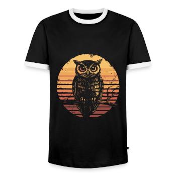 Owl Vintage Sunset - Men's Ringer Shirt - black/white - Front - AI Model Female 172 light (172cm) & AI Model Male 178 light (178cm)
