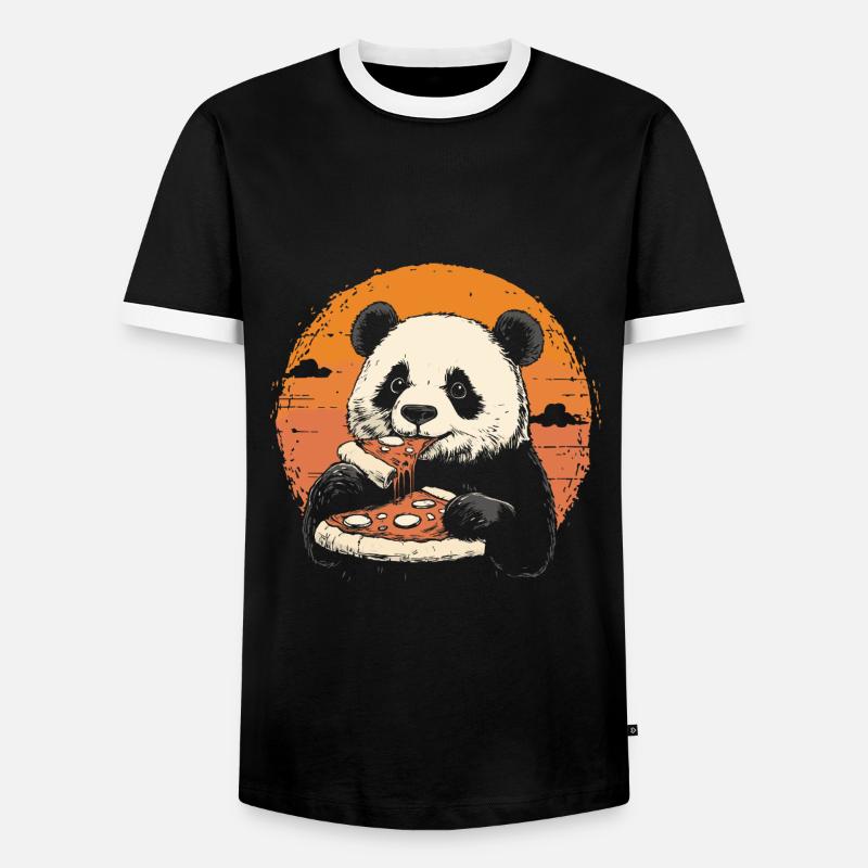 Panda eats pizza - Men's Ringer Shirt - black/white