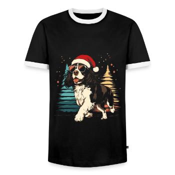 Épagneul springer anglais avec chapeau de Père Noël - T-shirt contrasté Homme - noir/blanc - Devant - AI Model Female 172 light (172cm) & AI Model Male 178 light (178cm)