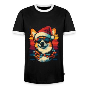 Cooler Corgi Weihnachten Weihnachtsfeier - Männer Kontrast-T-Shirt - Schwarz/Weiß - Vorne - AI Model Female 172 light (172cm) & AI Model Male 178 light (178cm)
