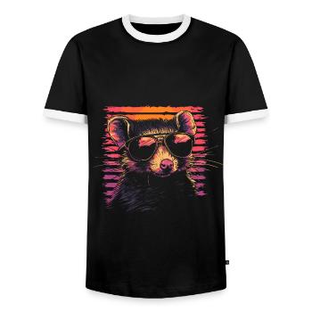 Possum with sunglasses vintage - Men's Ringer Shirt - black/white - Front - AI Model Female 172 light (172cm) & AI Model Male 178 light (178cm)