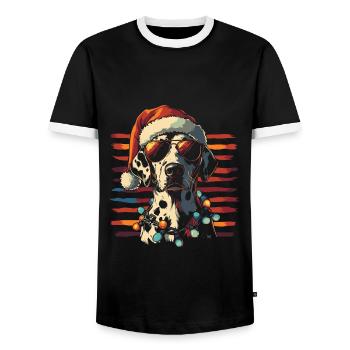 Dalmatien avec chapeau de Père Noël et lunettes de soleil - T-shirt contrasté Homme - noir/blanc - Devant - AI Model Female 172 light (172cm) & AI Model Male 178 light (178cm)