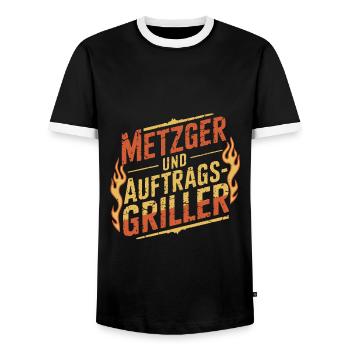 Metzger und Auftragsgriller - Männer Kontrast-T-Shirt - Schwarz/Weiß - Vorne - AI Model Female 172 light (172cm) & AI Model Male 178 light (178cm)