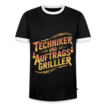 Techniker und Auftragsgriller - Männer Kontrast-T-Shirt - Schwarz/Weiß - Vorne - AI Model Female 172 light (172cm) & AI Model Male 178 light (178cm)