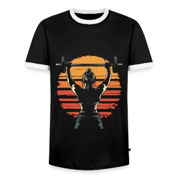 Weight training weightlifting woman vintage silhouette - Men's Ringer Shirt - black/white - Front - AI Model Female 172 light (172cm) & AI Model Male 178 light (178cm)