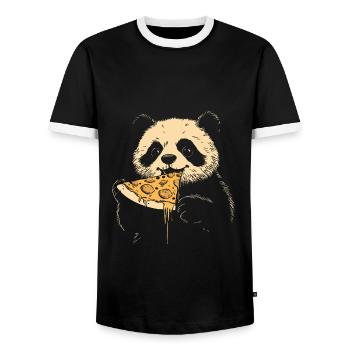 Panda mange de la pizza - T-shirt contrasté Homme - noir/blanc - Devant - AI Model Female 172 light (172cm) & AI Model Male 178 light (178cm)