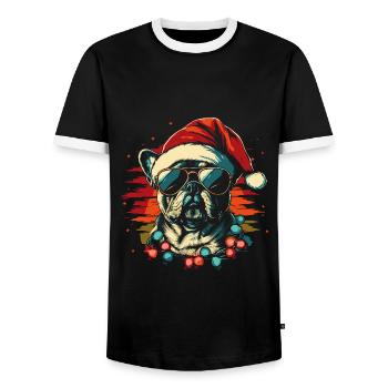 Bouledogue français Noël Guirlande lumineuse - T-shirt contrasté Homme - noir/blanc - Devant - AI Model Female 172 light (172cm) & AI Model Male 178 light (178cm)