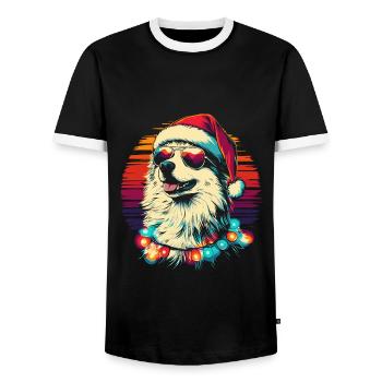Samoyed Santa hat and sunglasses - Men's Ringer Shirt - black/white - Front - AI Model Female 172 light (172cm) & AI Model Male 178 light (178cm)
