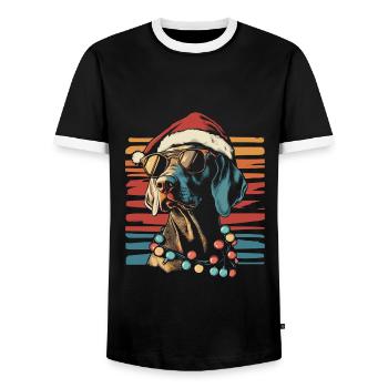 Weimaraner Weihnachten mit Sonnenbrille - Männer Kontrast-T-Shirt - Schwarz/Weiß - Vorne - AI Model Female 172 light (172cm) & AI Model Male 178 light (178cm)