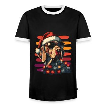 Weimaraner Weihnachtsmütze und Sonnenbrille - Männer Kontrast-T-Shirt - Schwarz/Weiß - Vorne - AI Model Female 172 light (172cm) & AI Model Male 178 light (178cm)