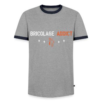 DIY addict - Men's Ringer Shirt - grey/navy  - Front - AI Model Female 172 light (172cm) & AI Model Male 178 light (178cm)