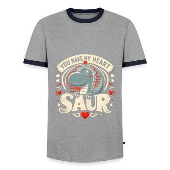 Dinosaure Mignon Cadeau Saint Valentin Humour - T-shirt contrasté Homme - gris/marine  - Devant - AI Model Female 172 light (172cm) & AI Model Male 178 light (178cm)