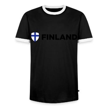 National Flag of Finland - Men's Ringer Shirt - black/white - Front - AI Model Female 172 light (172cm) & AI Model Male 178 light (178cm)