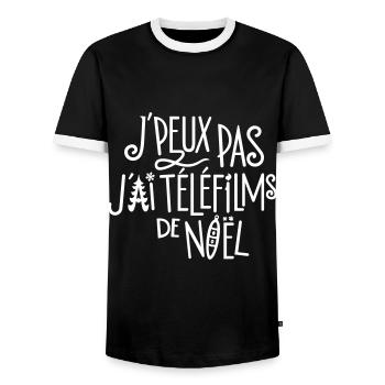 J'peux pas j'ai téléfilms de Noël - T-shirt contrasté Homme - noir/blanc - Devant - AI Model Female 172 light (172cm) & AI Model Male 178 light (178cm)