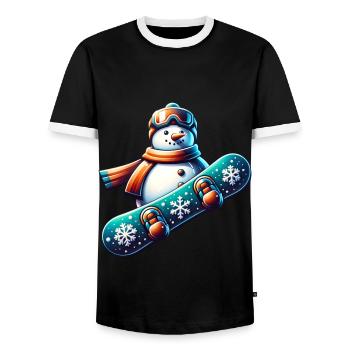 Snowboard snowman winter snowboarder - Männer Kontrast-T-Shirt - Schwarz/Weiß - Vorne - AI Model Female 172 light (172cm) & AI Model Male 178 light (178cm)