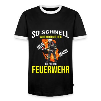 Spruch So schnell wird mir nicht heiß Feuerwehr - Männer Kontrast-T-Shirt - Schwarz/Weiß - Vorne - AI Model Female 172 light (172cm) & AI Model Male 178 light (178cm)
