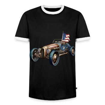 Voiture, voiture RC, Steampunk artiste du drapeau américain 4 juillet - T-shirt contrasté Homme - noir/blanc - Devant - AI Model Female 172 light (172cm) & AI Model Male 178 light (178cm)