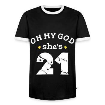 Oh mon dieu, elle a 21 ans - T-shirt contrasté Homme - noir/blanc - Devant - AI Model Female 172 light (172cm) & AI Model Male 178 light (178cm)