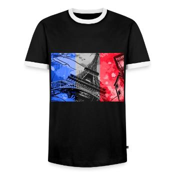 Paris Skyline Tour Eiffel France Drapeau Drapeau - T-shirt contrasté Homme - noir/blanc - Devant - AI Model Female 172 light (172cm) & AI Model Male 178 light (178cm)