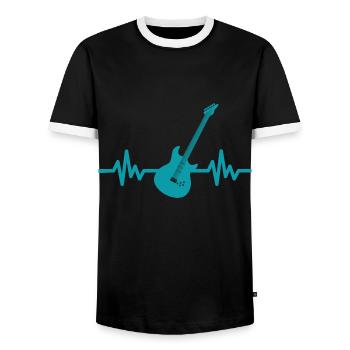 Herzschlag Gitarre - Rock 'n' Roll Punk Band Metal - Männer Kontrast-T-Shirt - Schwarz/Weiß - Vorne - AI Model Female 172 light (172cm) & AI Model Male 178 light (178cm)