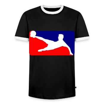 Fussball Soccer - Männer Kontrast-T-Shirt - Schwarz/Weiß - Vorne - AI Model Female 172 light (172cm) & AI Model Male 178 light (178cm)