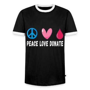 Peace Love Donate Blood Donation - Men's Ringer Shirt - black/white - Front - AI Model Female 172 light (172cm) & AI Model Male 178 light (178cm)