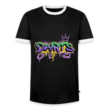 Darts Dart Graffiti Spray Sprayer Dart Player - Men's Ringer Shirt - black/white - Front - AI Model Female 172 light (172cm) & AI Model Male 178 light (178cm)