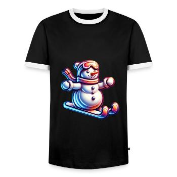 Ski bonhomme de neige snowboarder d’hiver - T-shirt contrasté Homme - noir/blanc - Devant - AI Model Female 172 light (172cm) & AI Model Male 178 light (178cm)